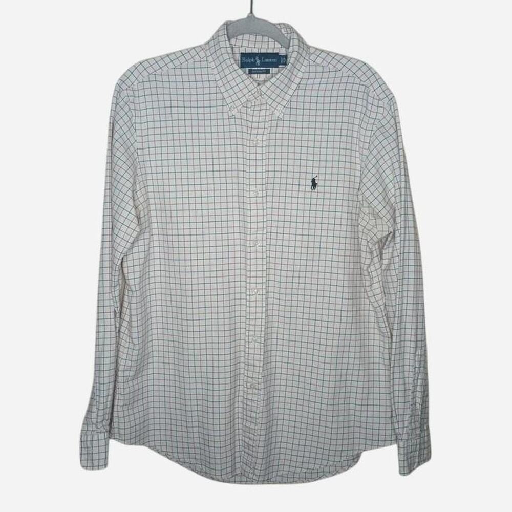 Ralph Lauren Men's Beige Striped Custom Fit Shirt size L